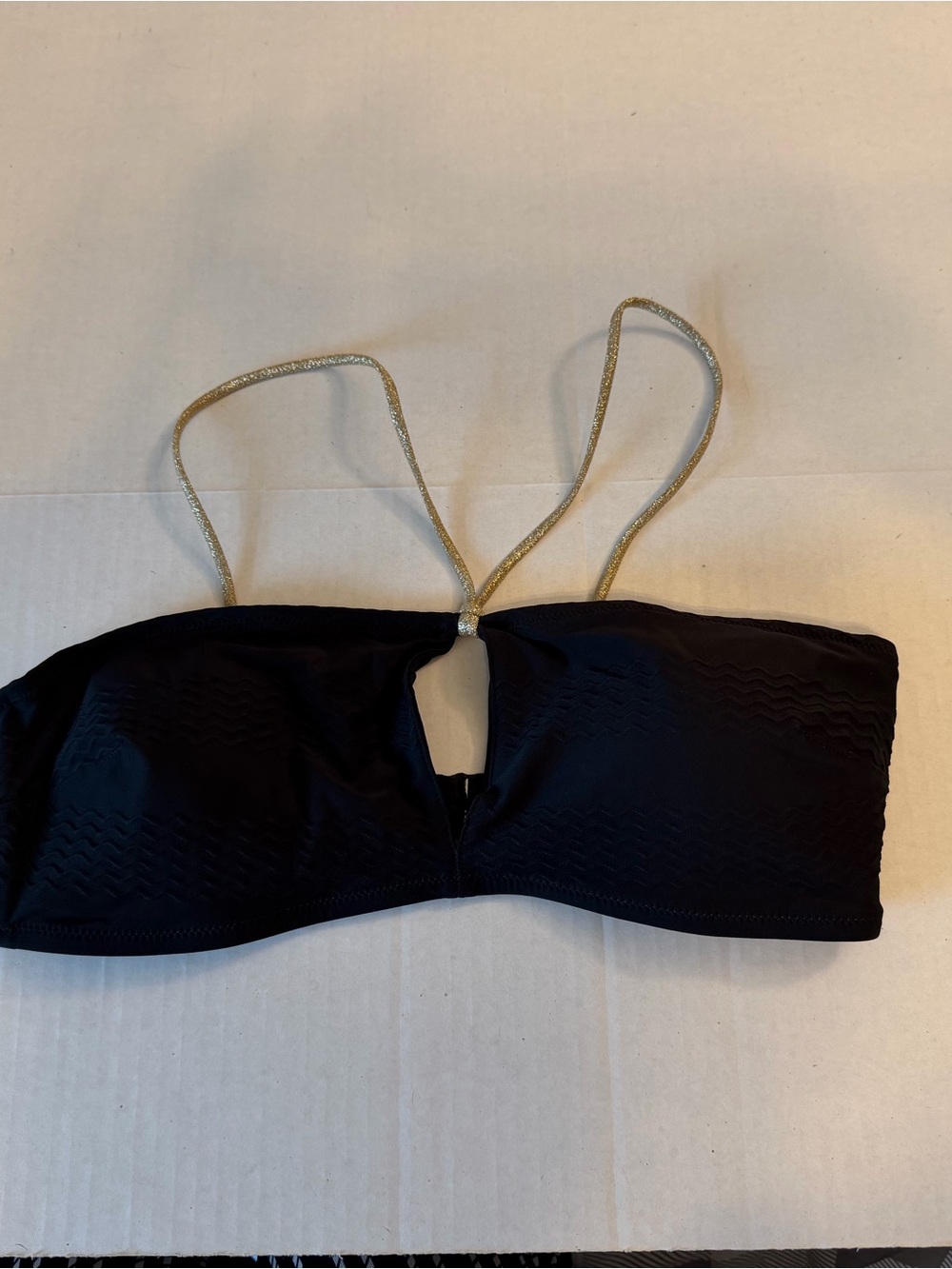aerie Black Bandeau Top gold straps keyhole size M